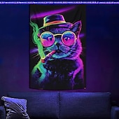 お買い得  ブラックライトタペストリー-ブラックライトタペストリー 蓄光 パーティー UV反応 猫 トリッピーミスティー 吊るしタペストリー 壁アート ミューラル リビングルーム 寝室用