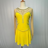 preiswerte Eiskunstlaufkleider-Eiskunstlaufkleid Damen Mädchen Eislaufen Kleider Austattungen Violett Weiß Gelb Patchwork Gitter Spandex Hochelastisch Ausbildung Wettbewerb Eiskunstlaufkleidung Patchwork Kristalle Langarm