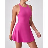 cheap Women's Tennis Dress-Women's Solid Colored Tennis Dress with Built in Shorts and Bra Sports Dress Sleeveless Cut Out Breathable Tennis Golf Pickleball Round Neck Dress Black Dark Navy Brown Tennis Clothing