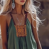 preiswerte Boho Tops-Damen Boho-Hemd Bluse Blume Modern Lässig Boho Ärmellos V Ausschnitt Normale Oberteile Ferien Ausgehen Druck Grün Sommer