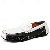 billiga Casual loafers-Vita herrloafers i konstläder med svart krokodilstruktur – eleganta och snygga slip-on-skor för semiformella evenemang, bröllop och avslappnade sammankomster