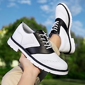 cheap Men&#039;s Golf Shoes-Men&#039;s Classic Black and White Golf Shoes with Faux Leather Upper - Versatile Design for Golf and Casual Wear