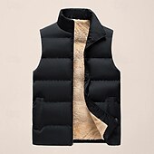 levne Pánská péřová vesta-Pánské Puffer Vesta Denní Na běžné nošení Jaro &amp; podzim Kapsy Polyester Pohodlné Pevná barva Zip Stojáček Běžný Černá Rubínově červená Tmavomodrá Vesta