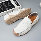 billiga Casual loafers-Vita herrloafers i konstläder med svart krokodilstruktur – eleganta och snygga slip-on-skor för semiformella evenemang, bröllop och avslappnade sammankomster