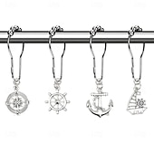 cheap Shower Curtains-Nautical Shower Curtain Hook 1pc Rustproof Polished Chrome with Antique Silvery, Anchor &amp; Rudder Pendants for Bathroom Decor