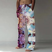 cheap Men&#039;s Printed Casual Pants-Men&#039;s Marble Abstract Liquid Art Trousers Baggy Pants Casual Pants Mid Waist Casual Outdoor Vacation Side Pockets Wide Leg Elastic Drawstring Waist Summer Spring 3D Print Red Blue Purple