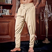 baratos Lar-Homens Calças de linho Calças Calça verão Calça casual Calças Piratas Cintura elástica Perna Cordão Tecido Conforto Respirável Comprimento total Férias Festa Casual Estilo Étnico Retro Vintage Preto