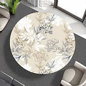 cheap Kitchen &amp; Table Linens-Round Vinyl Fitted Tablecloth with Flannel Backing Elastic Edge Design Table Cover Waterproof Oil-Proof PVC Table Cloth Stain-Resistant Wipeable for Round Table