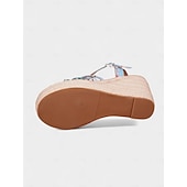 billiga Kvinnor-Damsandaler med blommönster och remmar, kilklack och justerbar vristrem, bekväma och snygga för sommar, strand och semester