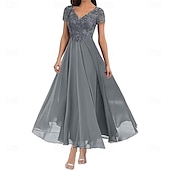 preiswerte Bodenlänge-A-Linie Brautmutterkleid Elegant V Ausschnitt Bodenlang Polyester Kurzarm mit Einfarbig 2025