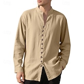 economico Camicie di lino-Per uomo Camicia Camicia di lino Camicia casual Camicia con Bottoni Camicia di cotone Semplice Vacanza Camicia hawaiana Nero Bianco Rosa Viola Manica Lunga Colletto alla coreana Primavera Autunno
