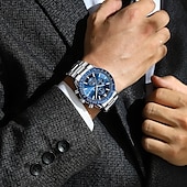 abordables Relojes de Cuarzo-Reloj de negocios de lujo para hombre: cronógrafo de pulsera de cuarzo resistente al agua con correa de acero inoxidable para uso formal e informal con visualización de fecha.