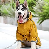 baratos capa de chuva-Capa de chuva para cachorro, capa de chuva impermeável com capuz, capa de chuva refletiva alta para animais de estimação com furo para guia para cães pequenos, médios e grandes