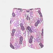 billige Tropiske planter og blomster-Herre Ananas Palmetre Tropiske planter Badeshorts Surfeshorts Medium Midje Gatemote Hawaiisk Strandferie Sidelommer Mesh fôr Elastisk snøring i midjen Designer Klær