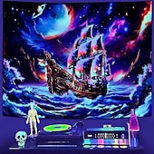 זול שטיחי קיר של Blacklight-טפט שחור אור זוהר בחושך מסיבת זוהר ריאקטיבי UV ספינת פיראטים של האוקיינוס מטורפת ערפל טבעי תלוי כקיר אמנות למגוון חדרים