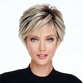 cheap Older Wigs-Short Silver White Synthetic Wigs with Bangs for Old Women White Stylish Fluffy Layered Wigs Natural Fluffy Heat Resistant Wigs for Mother Grandmother Grandma