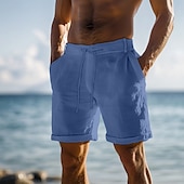 baratos Feriado-Homens Calção Shorts de linho Shorts de verão Shorts de praia Bolsos Com Cordão Perna reta Côr Sólida Conforto Respirável Comprimento do joelho Ao ar livre Diário Praia Férias Moda Branco Azul