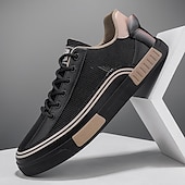 billige Sneakers til herrer-Herre Fritidssko for menn Gange Fritid PU Lær Netting Pustende Bekvem Sklisikker Snøring Svart Grønn / Hvit Sommer Vår