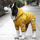 baratos capa de chuva-Capa de chuva para cachorro, capa de chuva impermeável com capuz, capa de chuva refletiva alta para animais de estimação com furo para guia para cães pequenos, médios e grandes