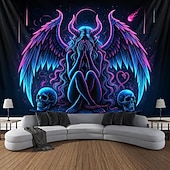 זול שטיחי קיר של Blacklight-שטיח קיר בחושך קופץ באור מסיבת זוהר מגיב ל-UV דמונים טריפיים ערפיל תלוי אמנות קיר מראה לסלון חדר שינה