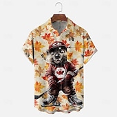 cheap Flag pattern-Canada Day Men&#039;s Maple Leaf Beaver Shirt Summer Shirt Button Up Shirt Short Sleeve Fashion Casual Holiday Summer Spring Turndown 3D Print Collared Shirts Front One Pocket Khaki