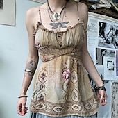 ieftine Topuri Boho-Pentru femei Cămașă Boho Bluză Floare Modern Boho Fără manșon Cu Bretele Topuri obișnuite Zilnic Concediu Ieșire Imprimeu Caisă Vară