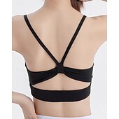 abordables Soutiens-gorge de sport &amp; gilets-Femmes Couleur Unie Soutien-gorge de tennis Sans manches Dos nu Résistant aux Chocs Évacuation de l&#039;Humidité Respirant Tennis Le golf Jogging Col en U Dos à Lanières Noir Blanche Jaune Vêtements de