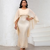preiswerte Bodenlänge-Kleid Mutter der Braut Kleid Elegantes Rundhals Bodenlänglich Chiffon 3/4 Ärmels mit Pailletten