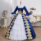 preiswerte Kleider-Vintage Rokoko Renaissance Maxi Kleid Normal Ein Hauch Prinzessin Braut Plissiert Gerüscht Prinzessin Rundhals Kostüm Damen Halloween Karneval Maskerade Leistung Party Halloween Erwachsene Ganzjahres