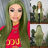 economico Parrucche lace sintetiche-Parrucca in pizzo sintetico Riccio Stile 30 pollice Verde Riga centrale Parte a U Parrucca Per donna Parrucca Nero / Verde scuro