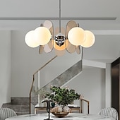 baratos Luzes pendentes-Luminária pendente LED 3/6/8 luzes, estilo moderno de meados do século, E14, lustre grande, globo branco, luminária de teto embutida em latão vintage Sputnik, luminária pendente de ilha de cozinha,