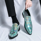 abordables Semi-formel-Chaussures à enfiler pour hommes à imprimé serpent métallisé turquoise - tendance, modernes, parfaites pour les sorties décontractées et les événements avant-gardistes