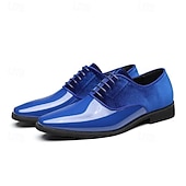 お買い得  オックスフォードシューズ-ベルベット仕上げの男性用ブルーとホワイトの光沢のあるドレスシューズ - フォーマルな機会やイベントに最適なエレガントで目を引く靴