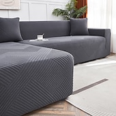preiswerte Sofabezug-Stretch-Sofabezug, Schonbezug, Jacquard, elastisch, Sofagarnitur, Sessel, Loveseat, 4- oder 3-Sitzer, L-Form, grau, botanische Pflanzen, weich, strapazierfähig, waschbar