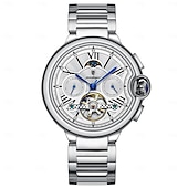 abordables Relojes mecánicos-Reloj de lujo para hombre, con tourbillon hueco, automático, mecánico, resistente al agua, con fecha y semana, de acero inoxidable.