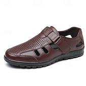 baratos Sandálias de vestir-Men's Sandals Walking Casual PU Leather Breathable Comfortable Slip Resistant Buckle Black Brown Summer Spring Fall