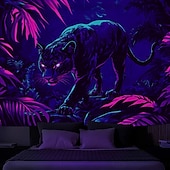 cheap Blacklight Tapestries-Blacklight Tapestry Glow in the Dark Glow Party UV Reactive Forest Animal Leopard Trippy Misty Nature Landscape Hanging Tapestry Wall Art Mural for Living Room Bedroom