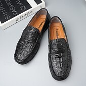 billiga Casual loafers-Vita herrloafers i konstläder med svart krokodilstruktur – eleganta och snygga slip-on-skor för semiformella evenemang, bröllop och avslappnade sammankomster