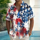 cheap Independence Day Shirts-Independence Day Men&#039;s US Flag Patriotic Fourth of July Shirt Summer Shirt Button Up Shirt Short Sleeve Fashion Casual Holiday Summer Spring Turndown 3D Print Collared Shirts Front One Pocket Blue