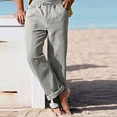 baratos Feriado-Homens Calças de linho Calças Calça verão Calças de praia Com Cordão Cintura elástica Perna reta Tecido Conforto Respirável Comprimento total Casual Diário Feriado Férias Moda Branco Azul Céu