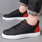 cheap Casual Sneakers-Men's Premium Navy Blue and Orange Faux Leather Sneakers with Fashionable Color Accents for Casual and Athletic Wear
