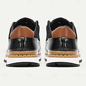 ieftine Adidași din piele premium-Adidași bărbătești din piele neagră cu detalii contrastante maro - eleganți, confortabili, perfecți pentru ținute casual și evenimente semi-formale
