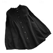 preiswerte Damen Einfache Oberteile-Neujahr Damen Elegante Oberteile Einfach Stilvoll Basic Modern Langarm Bischofsärmel Rundhalsausschnitt Normale Oberteile Arbeit Täglich Clubuniformen Gerafft Knöpfe Tunika Schwarz Purpur Khaki