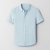 cheap Men&#039;s Elite Shirts-Men&#039;s 100% Linen Shirt Light Blue Light Yellow White Light Green Navy Blue Light Grey Short Sleeve Solid Color Shirt Collar School Formal Buttons Clothing Apparel Elegant Vacation Vintage Tropical