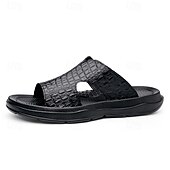 cheap Vacation Sandals-Men&#039;s Copper Faux Leather Slide Sandals with Embossed Crocodile Pattern and Black Cushioned Sole – Stylish Slip-On Sandals for Indoor Lounge, Poolside Relaxation, or Resort Wear