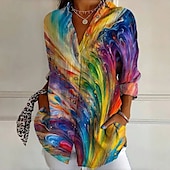 ieftine Topuri de artă și design pentru femei-Pentru femei Cămașă Grafic Geometric Casual Boho Manșon Lung Guler Cămașă Topuri obișnuite Zilnic Ieșire Ținute de petrecere Peteci Nasturi Imprimeu Curcubeu Primăvară, toamnă, iarnă, vară