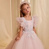 baratos Vestidos para Menina das Flores de Casamento-Vestido de Baile de Linha Reta com Cauda para Menina das Flores Aniversário Frozen Elsa Meninas Vestido de Formatura Bonito Tule com Camadas Estilo Real Tutu Tamanho 3-16 Anos