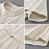 baratos Camisa Algodão Linho-Homens Camisa Social Camisa de linho Camisa casual camisa de botão Camisa de algodão Tecido Férias Rua Branco Azul Marinha Azul Marron Manga Curta avô Verão Roupa Bolsos