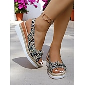 olcso Nyári szandálok-női paisley mintás platform espadrille szandál – bohém, slingback talpú, masni díszítéssel, nyaraláshoz, nyári utcákra és tengerparti sétákhoz