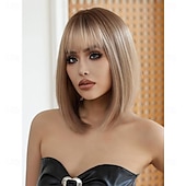 levne starší paruka-Blond bob paruky pro ženy, syntetická paruka s ofinou